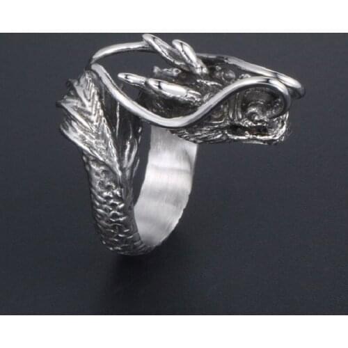 Creativity Retro Dragon Ring Silver Color Titanium Steel Ring Men Motorcycle Party Hip Hop Chinese Style Jewelry Cocktail Ring