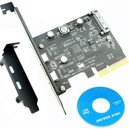 USB Type C PCI Express Card PCI-E 4X to USB 3.1 Gen2 10Gbps 2-Port Type C Expansion Card ASM3142 Chip SATA Connector For Desktop
