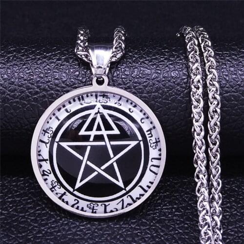 Magic Circle Witchcraft Pentagram Stainless Steel Glass Silver Color Long Pendant Necklace for Women/Men Jewelry cadena NXS03