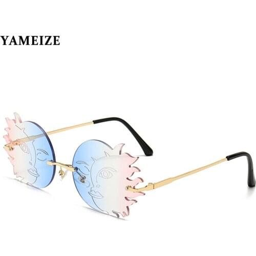 YAMEIZE Fashion Rimless Sunglasses Unique Sun Glasses Steampunk Vintage Eyewear Women Glasses Candy Color Lens Mens Accessories