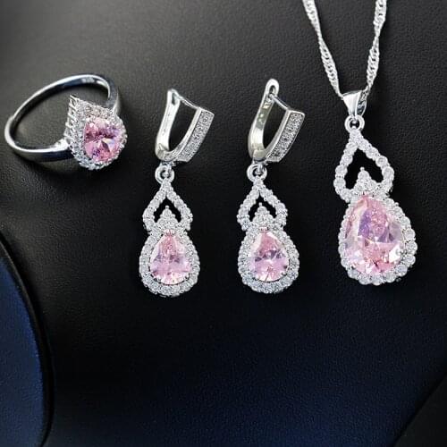 Funmode Pink Water Drop Accessories Pendientes Wedding Party Jewelry Set for Women bijoux femme Wholesale FS170