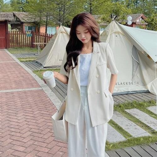 Summer Loose Casual Suit Coat Women Turn Down Collar Single Breasted Solid Color Jackets Short Sleeve Blazer Femenino 2021