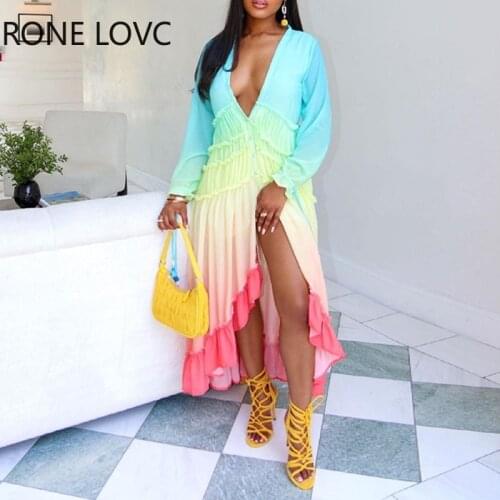 Women Chic Pleated Asymmetrical Deep V neck Sexy Party Dress