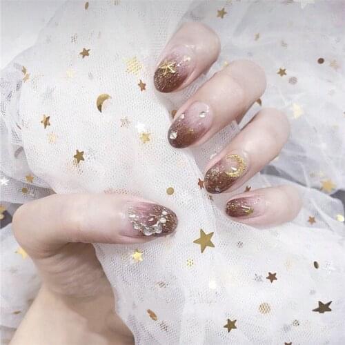 Star and moon series of shining chocolate pure color false nails Lady full nail tips Middle-long size fake nails bride
