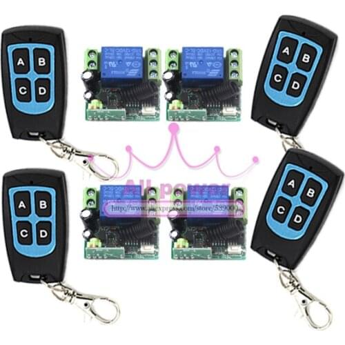 12v 1CH relay wireless RF Remote Control Switch Lighting 4 Transmitter + 4 Receiver