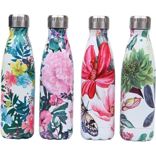 179-202 Floral Personality Girls Student Carry Stainless Steel Beer Coffee Thermos Travel Sport Gym Drink Bottle Insulated Cup