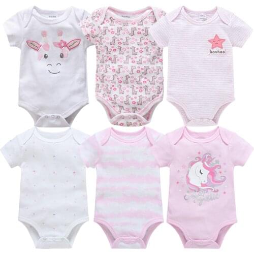 2021 6PCS Baby Girls Clothes Unicorn Girls Clothing Unisex Bodysuits Baby Girls Clothes 0-12M Newborn 100%Cotton Roupas de bebe