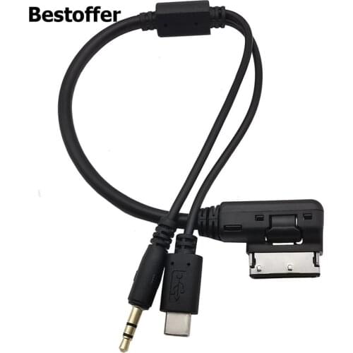 30CM Media In AMI MDI to Stereo 3.5mm Audio & USB-C Aux Adapter Cable For Car VW AUDI 2014 A4 A6 Q5 Q7