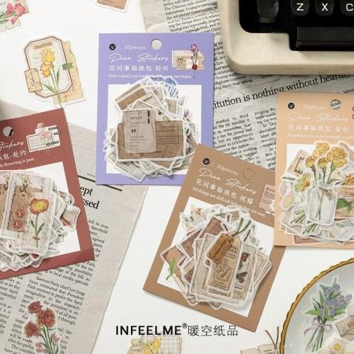 30P Vintage Plant Flower Stationery Sticker Scrapbooking Seal Creative DIY Diary Journal Decorative Adhesive Paper Supplies