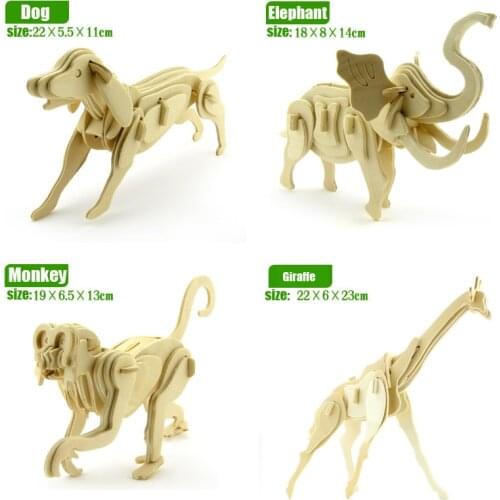 1pc DIY dinosaur puzzle animals wooden toys 3D dimensional model assembled puzzle DIY for baby children educational 3D puzzles