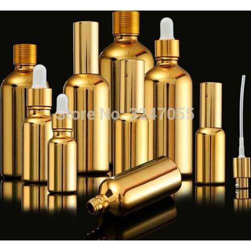 5/10ml15ml20ml30ml50ml100ml Gold Glass Essential Oil Bottle,Eye Serum Dropper Pipette Container,Lotion Pump/Spray Cosmetic Vials