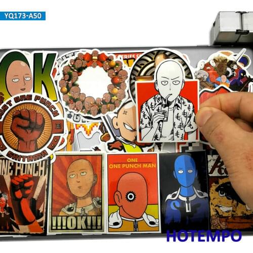 50pcs One Punch Man Anime Style Cool Stickers Toys for Mobile Phone Laptop Suitcase Guitar Case Skateboard Cartoon Decal Sticker