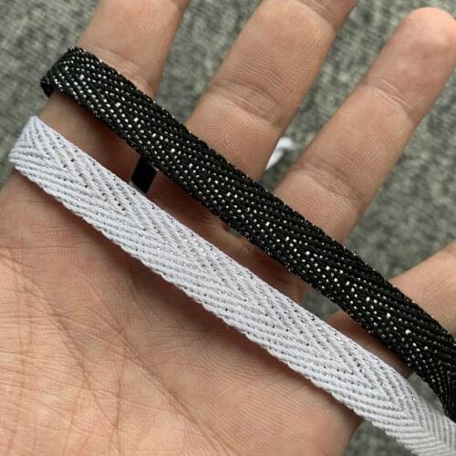 50 YARD 3/8" 1cm Cotton Ribbon Herringbone With Hat Inner Sideband Black And White With Silver