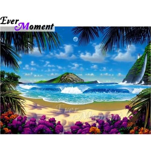 Ever Moment Diamond Painting 5D DIY Picture Of Rhinestone Sea Tree Flower Mosaic Full Square Drill Diamond Embroidery ASF1592