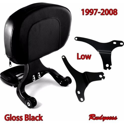Gloss Black Low Fixed Mount&Driver Passenger Backrest For Harley Touring Street Glide Road King 1997-2008 Models