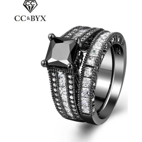 CC Jewelry Fashion Jewelry Rings For Women Vintage Design Double Square Stone Black Gold Color Accessories Ring Anillo CC1208