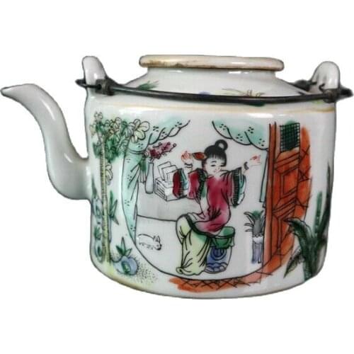 Chinese Old Porcelain Pastel Figure Figure Patterned Lifting Beam Pot Teapot
