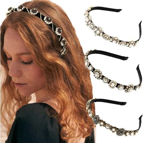 Haimeikang Rhinestone Pearl Hair Accessories Hairbands Women Hair Hoop Fashion Luxurious Bezel Hair Bands Headbands New Headwear