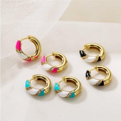 HECHENG,1Pair,Colorful Multicolor Small Huggie Hoop Earrings,Trendy Rainbow CZ Circle Earrings For Women Girls