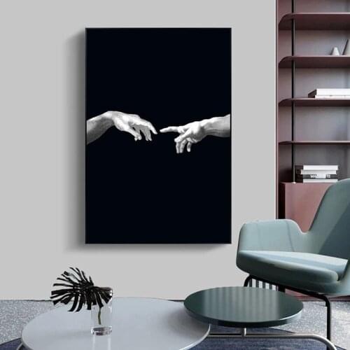 Hand To Hand Creation of Adam Creative on Black Ground Canvas Art Pictures Canvas Paintings Posters for Living Room Cuadros