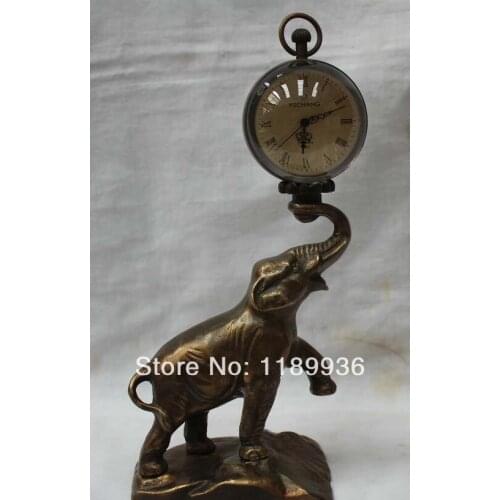 10" Chinese Bronze elephant crystal ball timekeeper machinery Clock Statue