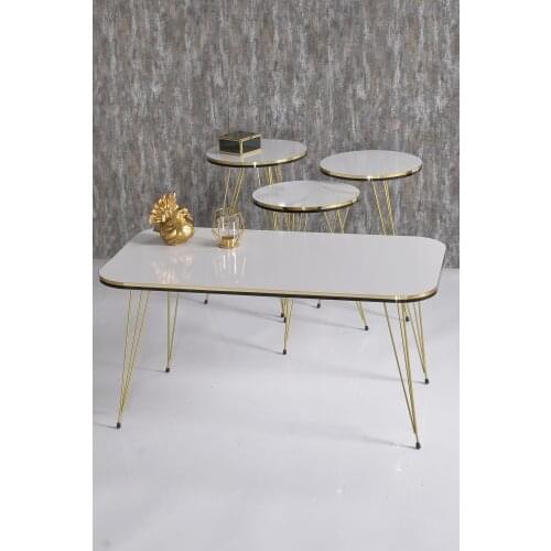 Zigon Coffee Table And Medium Coffee Table Set Kr Double Gold White Wire Foot