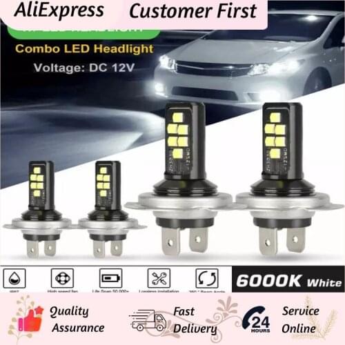 H4 H7 Combo LED Headlight Kit Bulbs LED Fog Bulbs Car High Low Beam 60W 52000LM 6000K Kit Car Signal Lamp Accessories