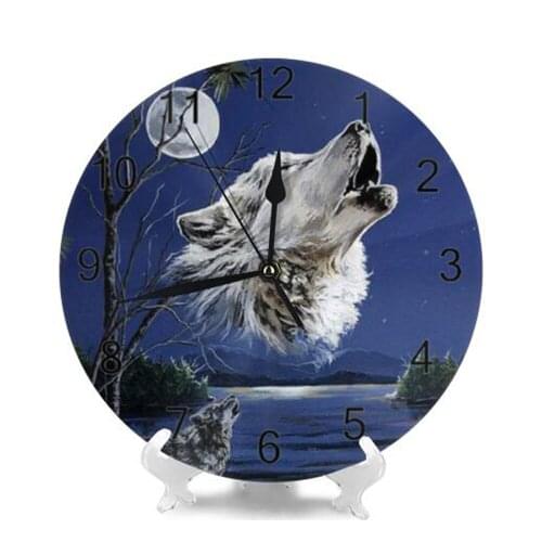 Wolf Pattern Round Wall-Clocks Decor Numeral Digital Dial Mute Silent Digital Clocks Battery Operated Clocks Living Room Clocks