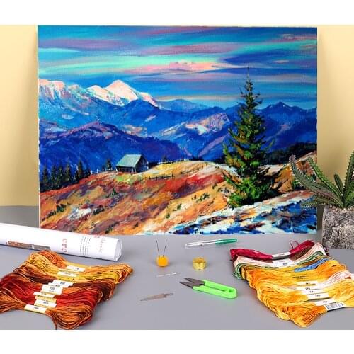 Landscape Mount Hoverla. Morning. Printed Fabric 11CT Cross Stitch DIY Embroidery Patterns DMC Threads Sewing Promotions