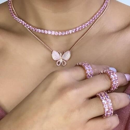 Minimal Delicate Fashion Women Girl Jewelry Iced Out Bling 5A CZ Butterfly Pendant Necklace Cute Animal Design Lovely Jewelry