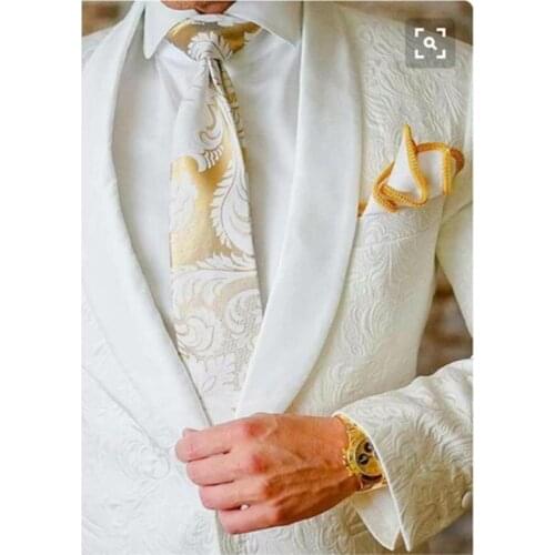 New Design Embossed Fabric Mens Suits Groom Tuxedos Groomsmen Wedding Party men suit Blazer 2019 (Jacket+Pants)