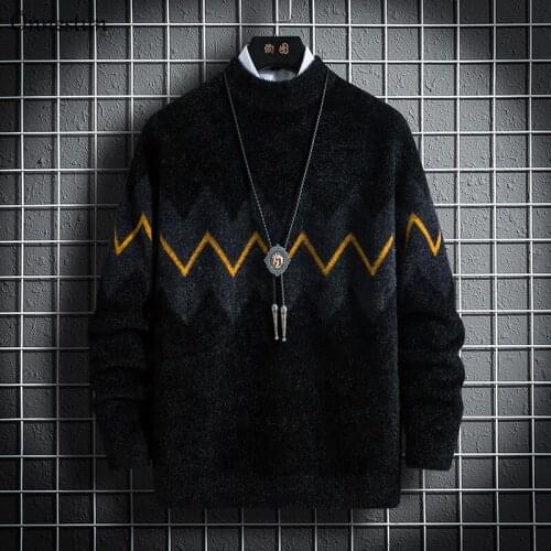 Men New Warm Sweater Winter Mens Sweater Knitted Pullover Casual Anti mink Long sleeve Half high collar Sweater Men