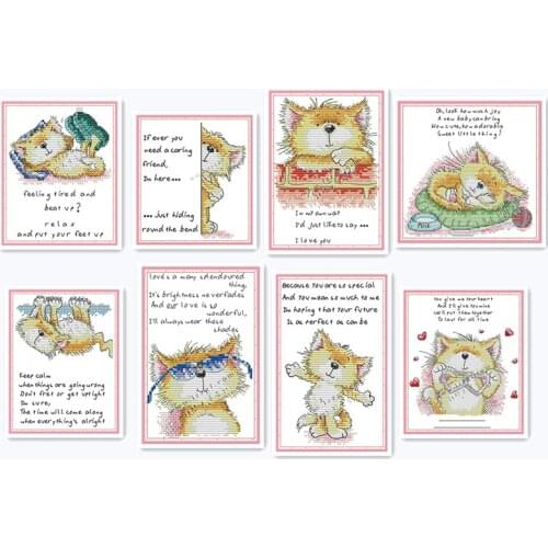 Everlasting Love Cute Cat Chinese Cross Stitch Kits Ecological Cotton 11CT 14CT Printed Stampted Home Decoration