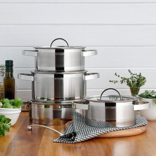 Emsan Karya Induction Based 8 Piece Stainless Steel Cookware Set