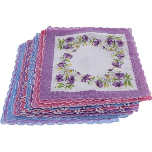 15Pack Handkerchiefs Cotton Colored Floral Lace Hankies Hanky Kerchiefs Bulk