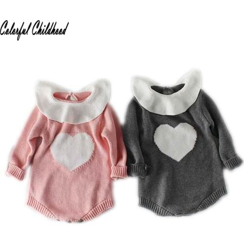 New Baby Girl Clothes Long Sleeve Peter Pan Collar Heart pattern Bodysuits Newborn Baby Bodysuit Bodies Outer Wear for 6-24m
