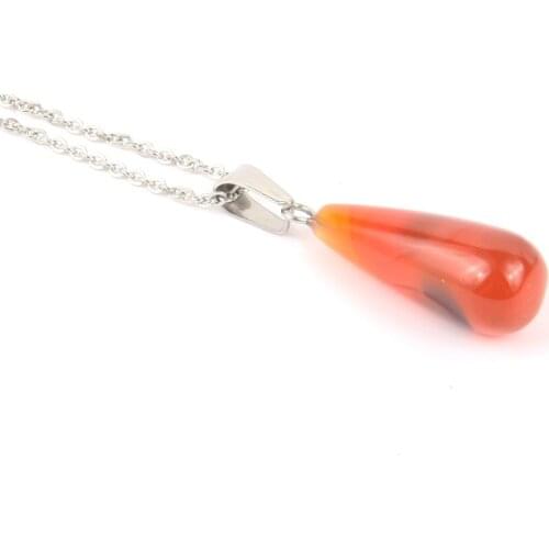 Natural Stone Pendant Necklace 23 Color Water Drop Shape Natural Stone Necklace High Quality Stainless Steel Necklace