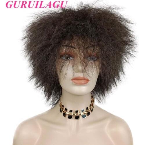 GURUILAGU Afro Wig Color 2# Kinky Straight Wigs for Black Women Short Wig High Temperature Fiber Synthetic Wig Hair