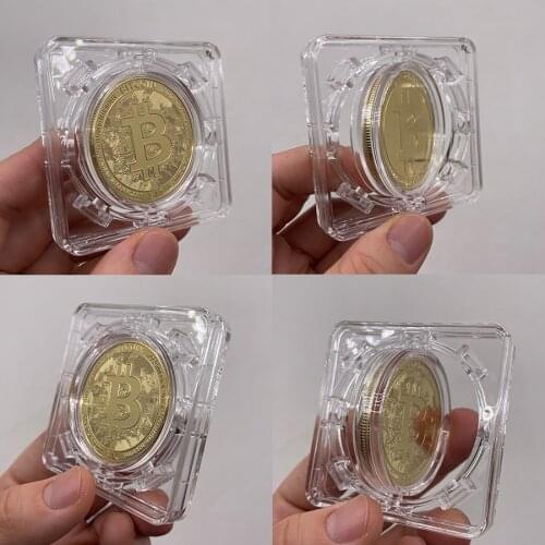 Gold Plated Bitcoin Bit Coin with Spin rotatory showing Case Litecoin Eth XRP Cryptocurrency Metal coin For collection