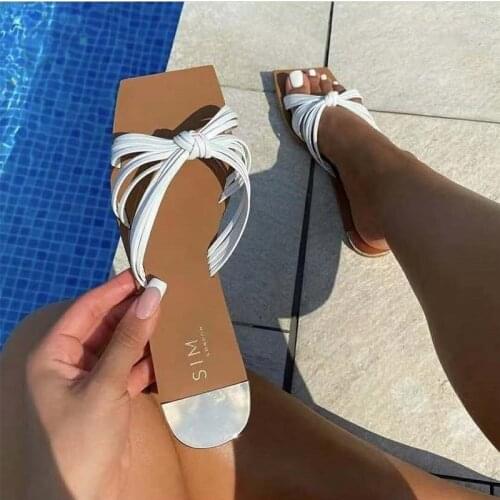 Fashion Womens Sandals Breathable Hollow Strap Ladies Beach Slides Outdoor Summer Square Toe Shoes Woman Flat with Sandles