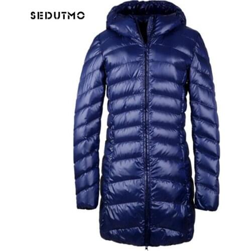 SEDUTMO 2018 Spring Long Ultra Light Womens Down Jackets Plus Size 3XL Duck Down Coat Puffer Jacket Thin Hoodied Coat ED125