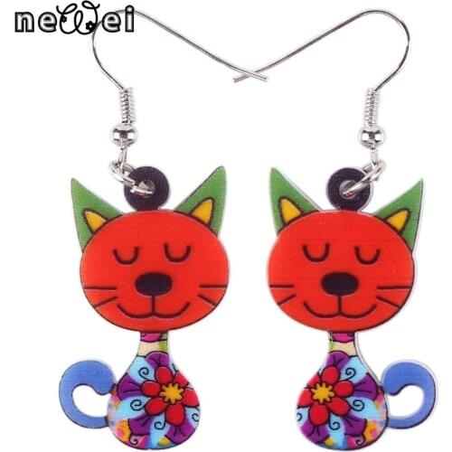Newei Drop Cat Long Earrings Dangle Acrylic Earrings New 2017 Statement Novelty Jewelry For Women Charm Cute Animal Decoration