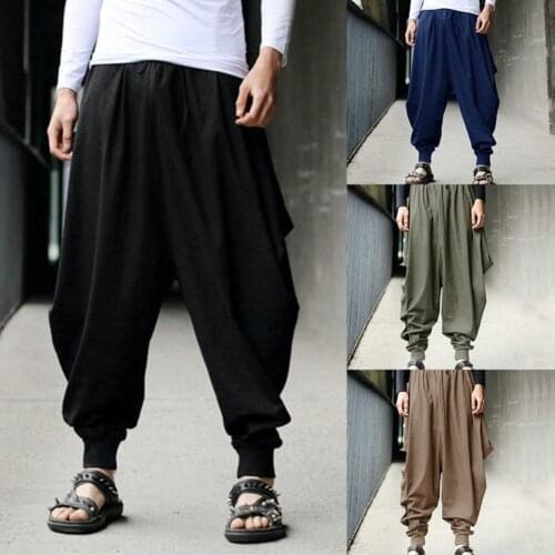 Vintage Solid Color Loose Sports Harem Pants Wide Leg Elastic Band Long Trousers Loose Sports Harem Pants Wide Leg Long Trousers