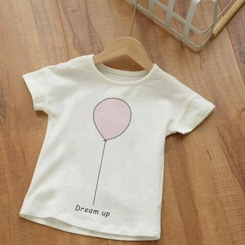 Cute Style T Shirt Boy Best Friend And Pink Balloon Dream Up Fashion Printing T-shirt Girl White Kid Clothes Kawaii Short Sleeve