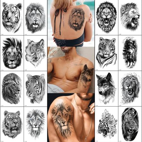 Animal tattoo stickers wolf head lion tiger ferocious animal tattoo stickers men and women sexy fake tattoos tatoo waterproof
