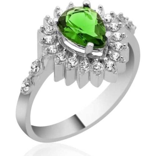 Tevuli 925 Sterling Silver Green Stone Drop Ring