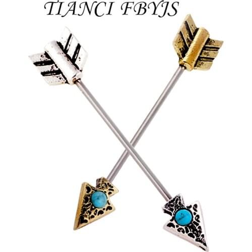 TICNCI FBYJS Ear Piercing Long 38mm Barbell Blue Cone Tragus Cartilage Ear Barbell Industrial Ear Stud Piercing