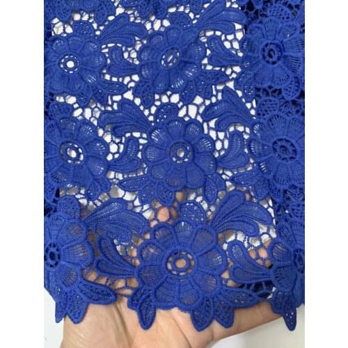 High quality polyester nigerian wedding african lace fabric/ guipure cord lace fabric for party dress in Blue color CD30561