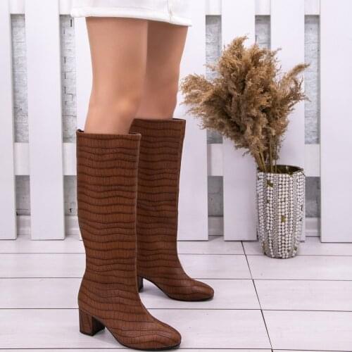 Tonar Tayaxi Brown Skin Patterned Women 'S the Boot Line Detailed New Season Winter Comfortable and Stylish