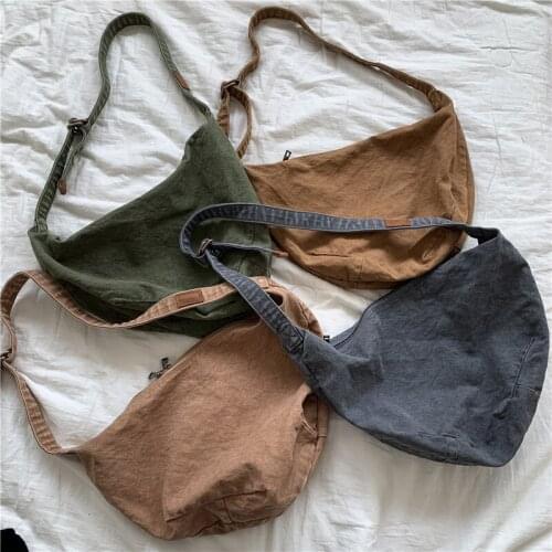 Bag womens 2021 new Korea shoulder jiaozi bag washed to make old zipper canvas womens bag diagonal cloth bag